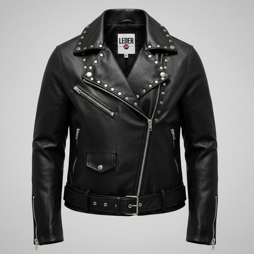 Exklusive Nieten Lederjacke Damen