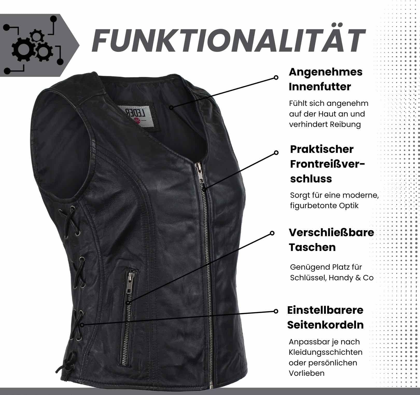 Exklusive Lederweste Schwarz Damen