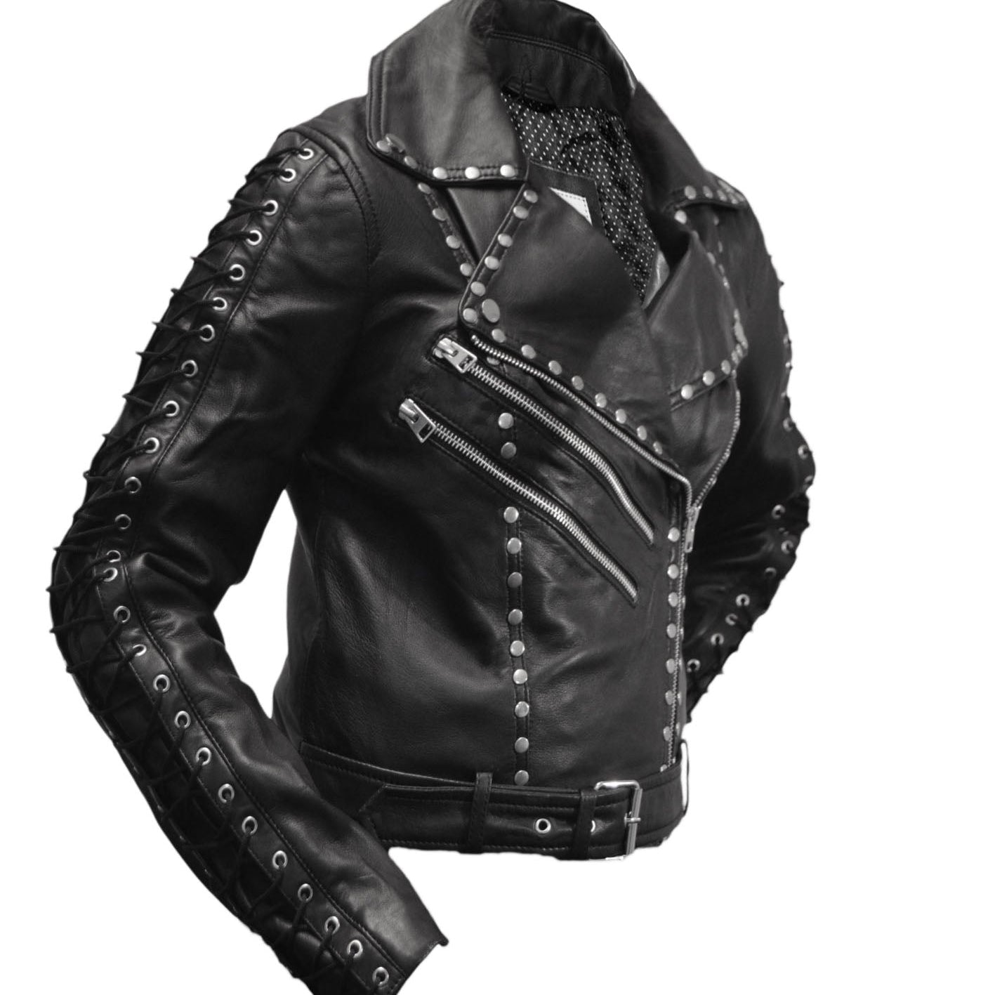 Exklusive Nieten Lederjacke Damen