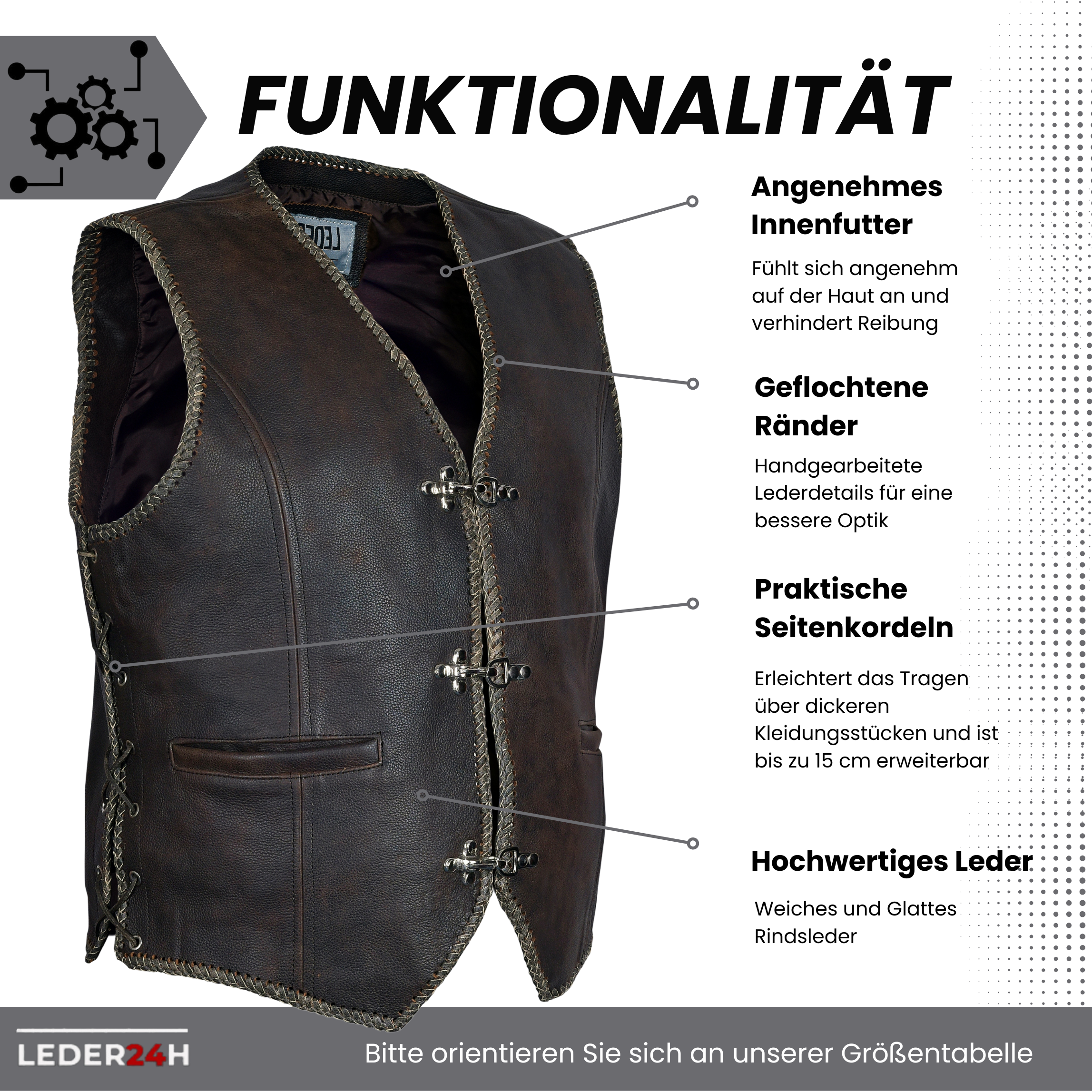 Biker Lederweste Braun