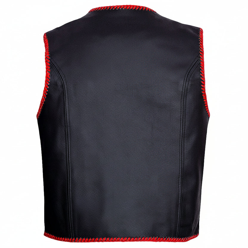 Biker Lederweste Rotrand