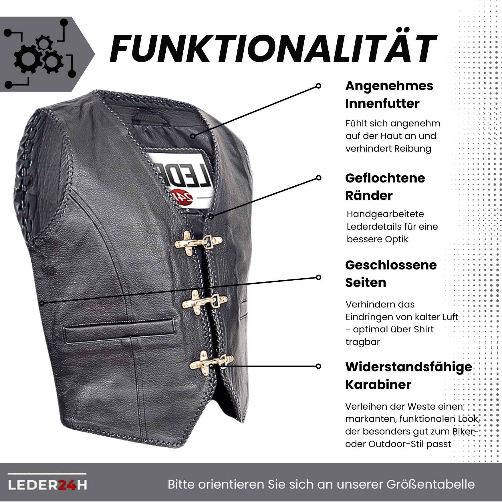 Biker Lederweste Karabiner