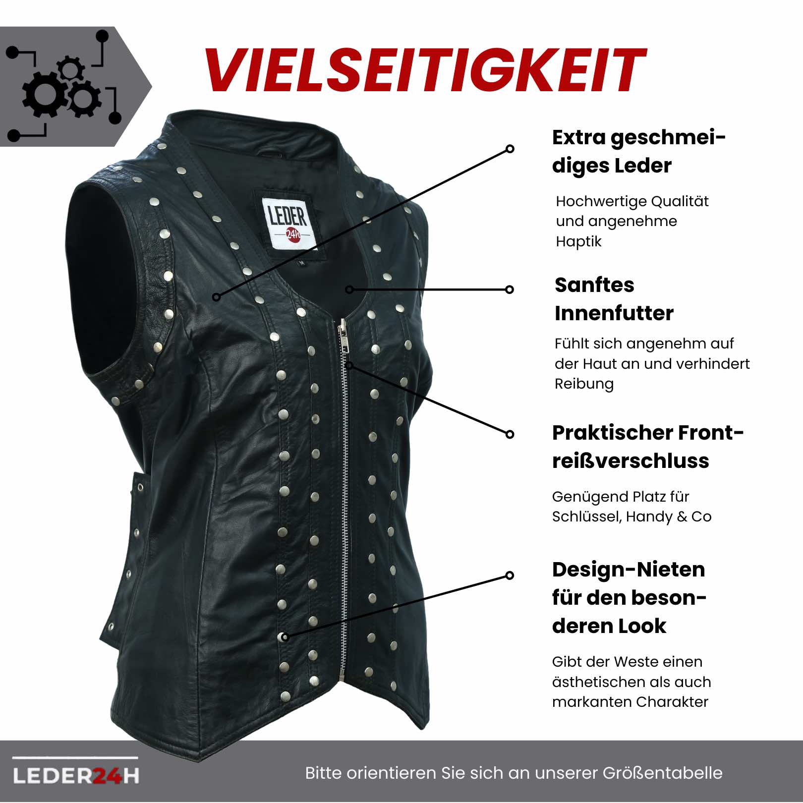 Luxuriöse Nieten Lederweste Damen