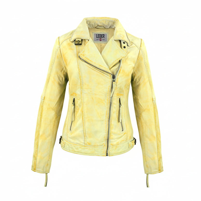 Exklusive Lederjacke Gelb Damen