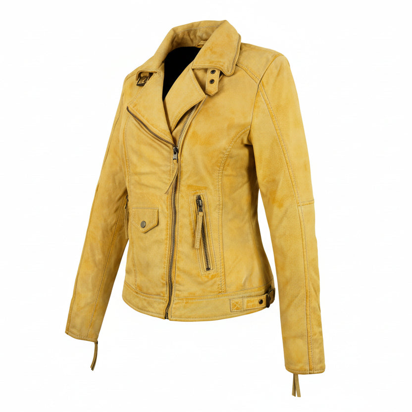 Exklusive Lederjacke Gelb Damen