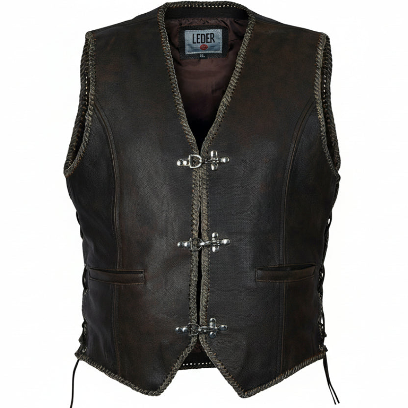Biker Lederweste Braun